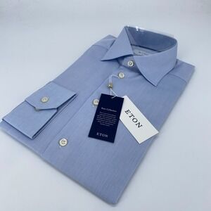 Eton Dress Shirt Men's 15 1/2-39 Blue Signature Twill Formal Slim Fit Button Up